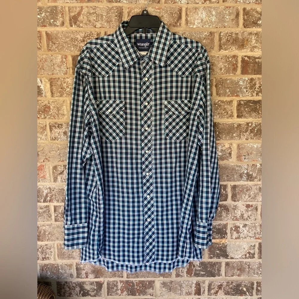 Wrangler Pearl Snap Vintage Western Shirt Long Sleeve Men’s 18  Plaid